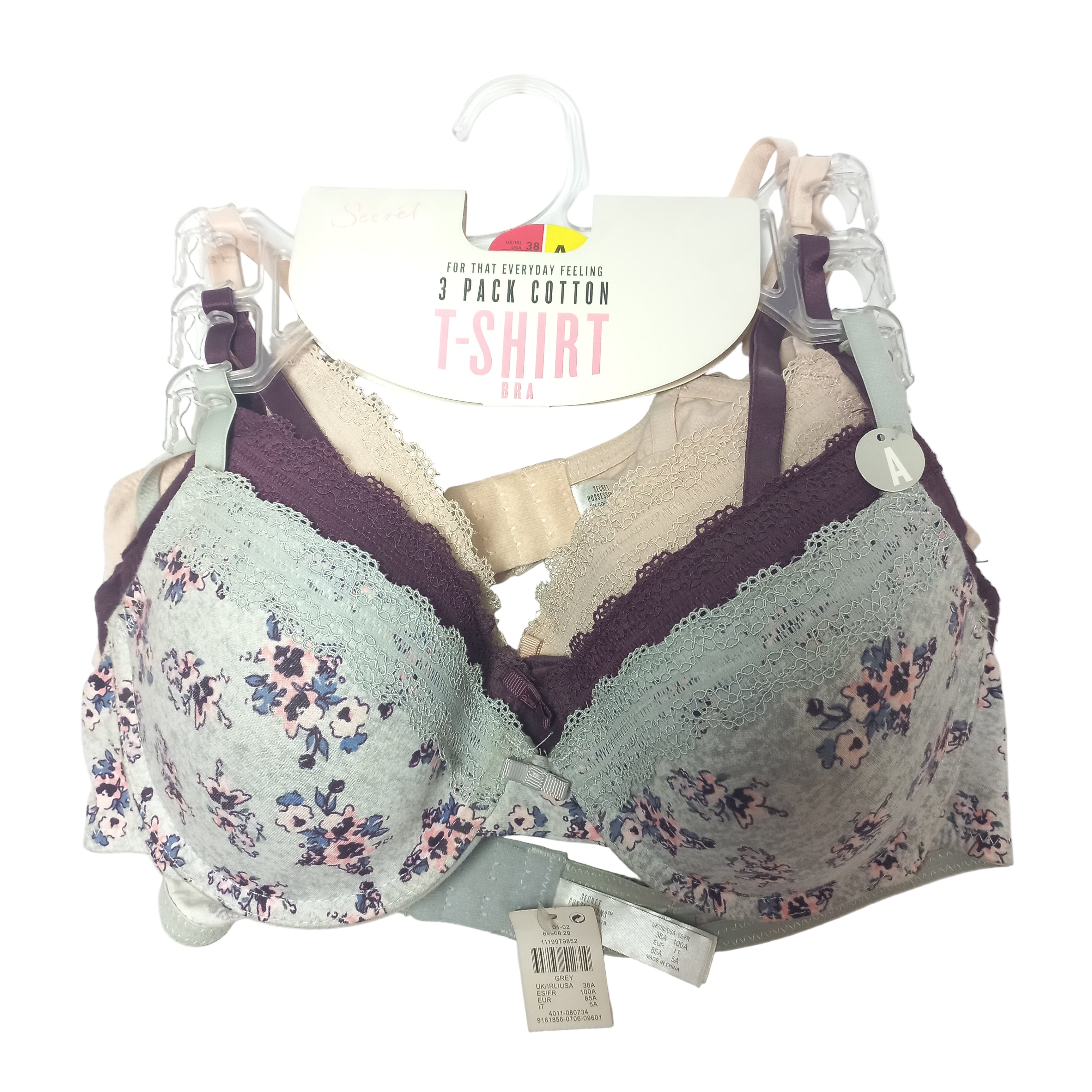 3 Primark T-Shirt bras in different colors