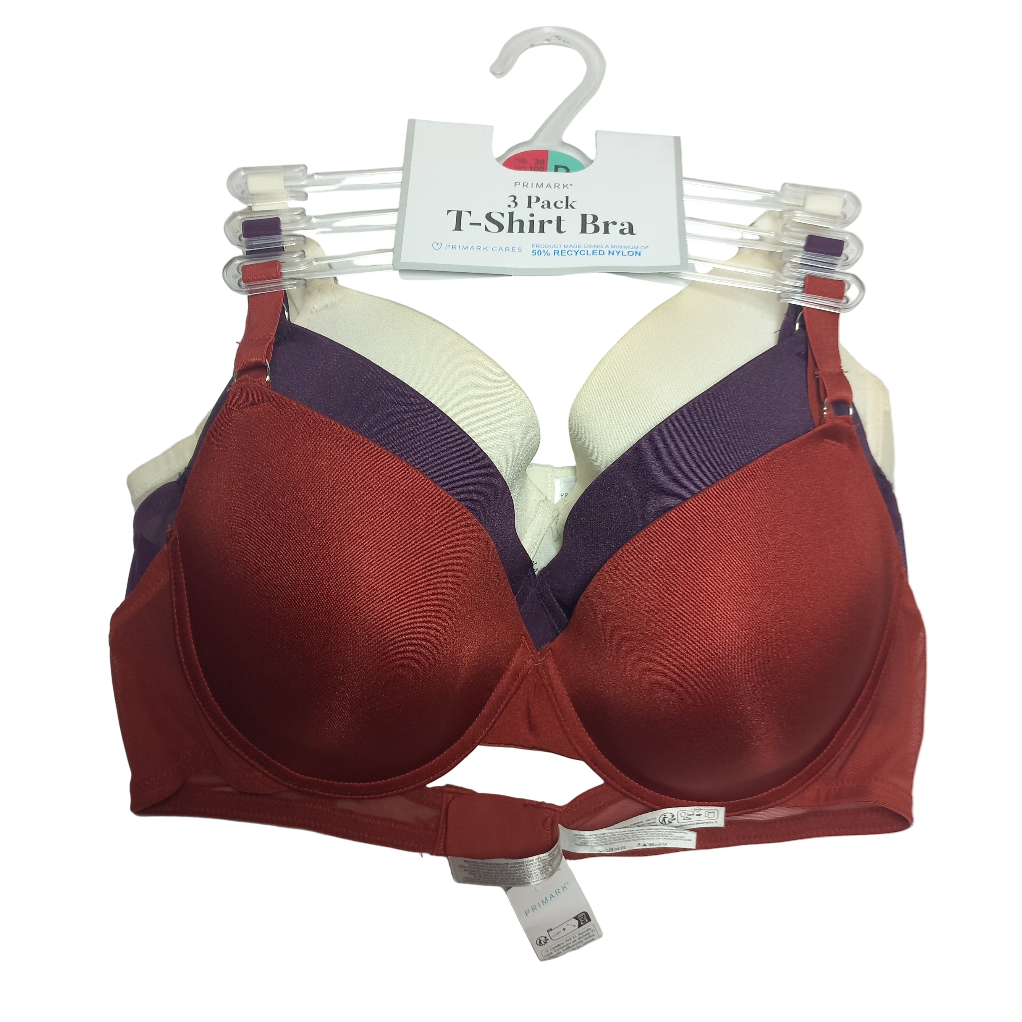 Affordable lingerie pack showing three budget bras displayed