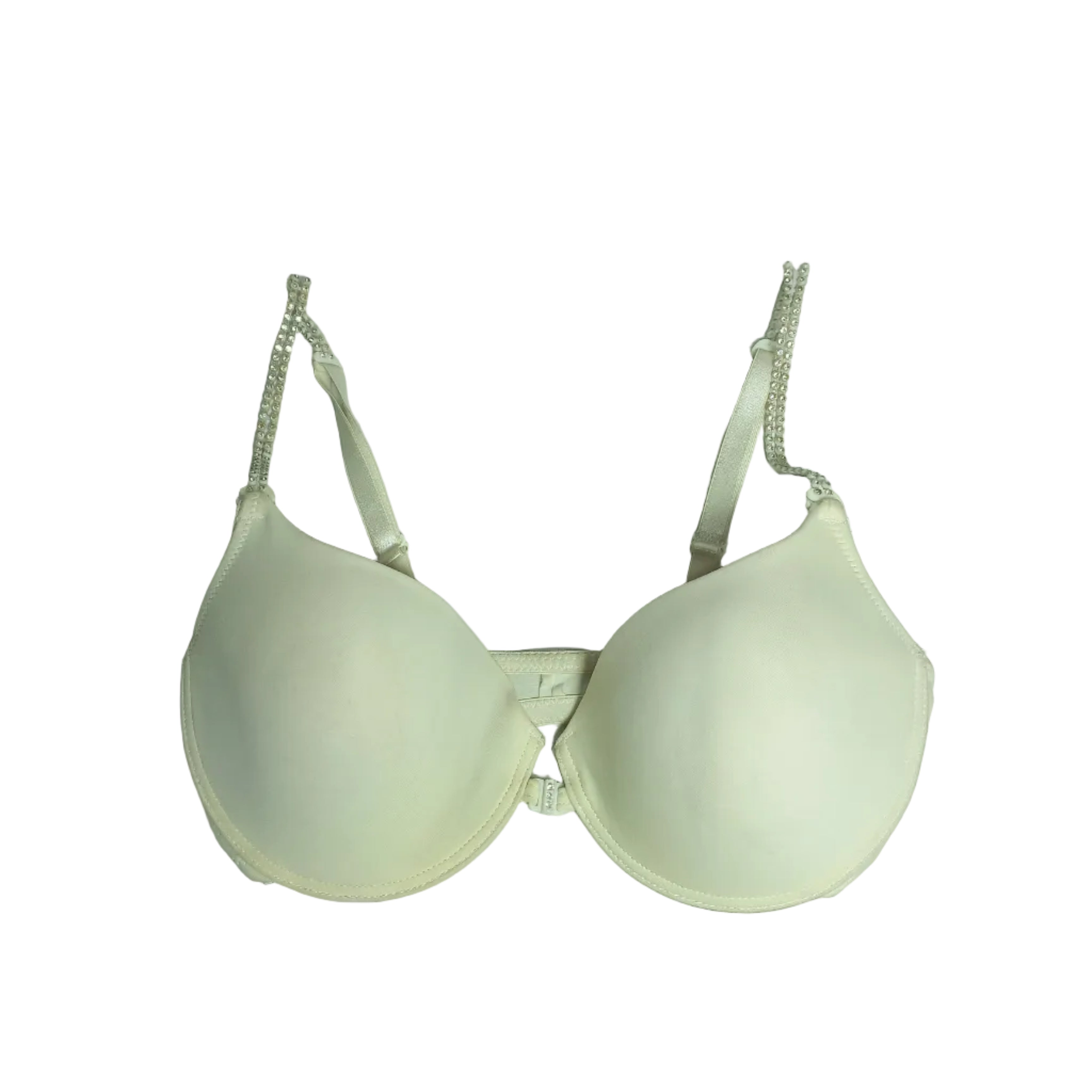 Beige bra with chain straps, Comfortable t-shirt bra showing soft, relaxed construction