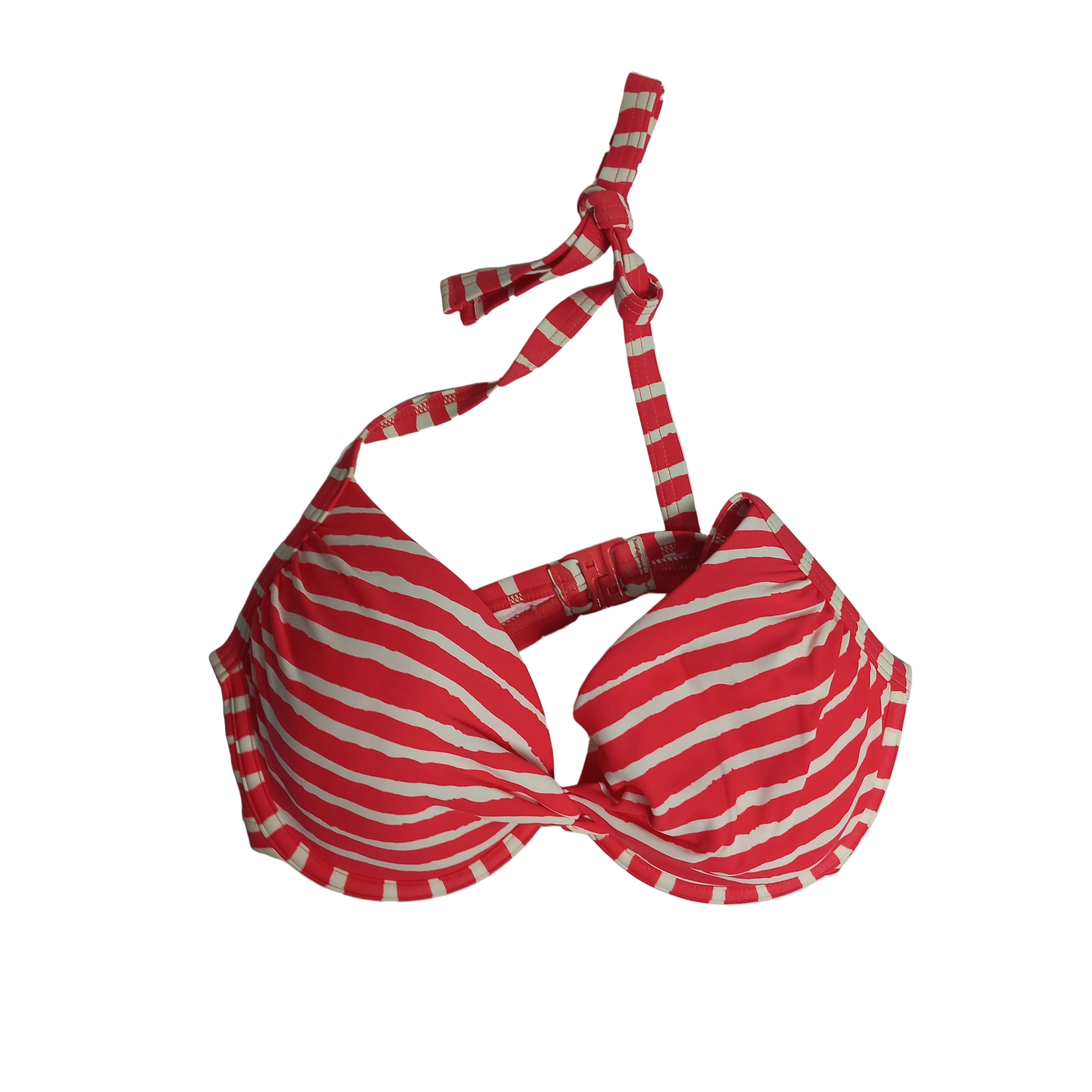 Debenhams V bra in nude, deep neckline front view
