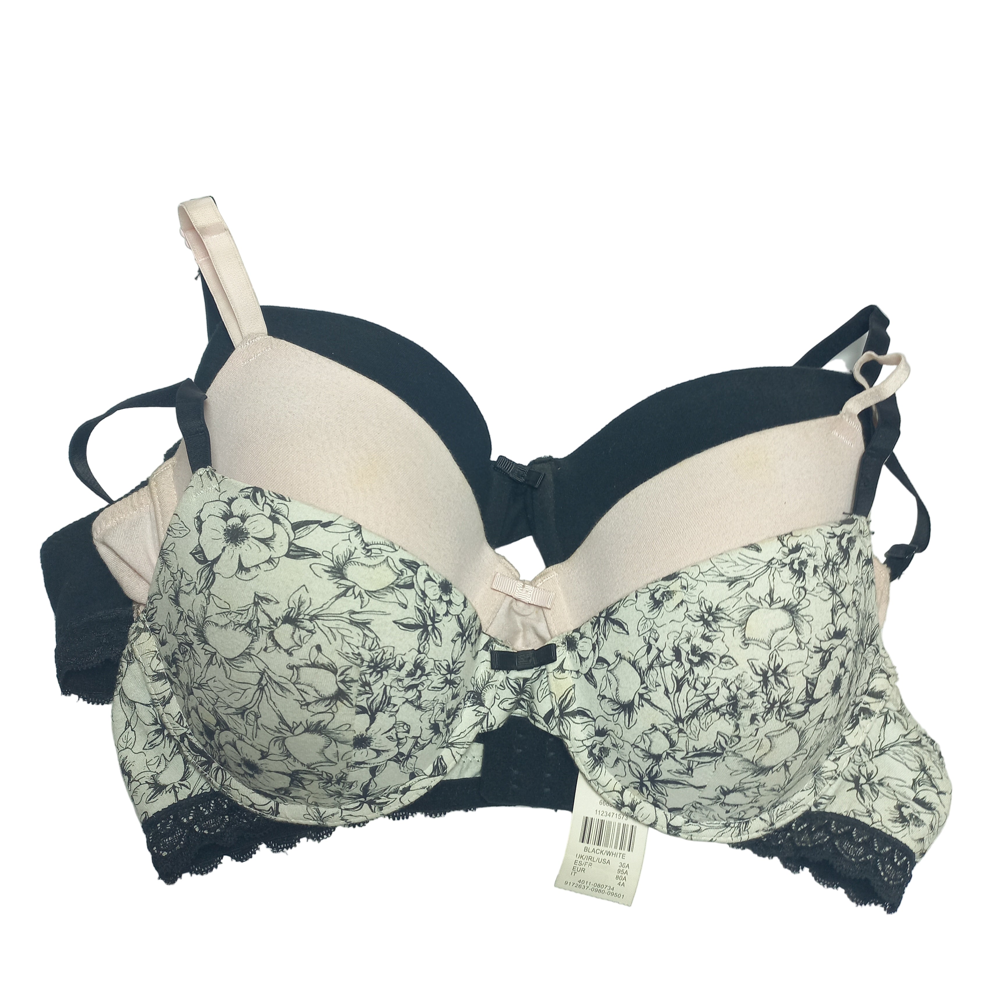 Floral bra with lace trim and 2 other solid colors Primark T Shirt Bra 