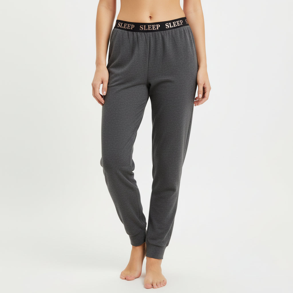 Grey print sleepwear jogger detail - MissClassy
