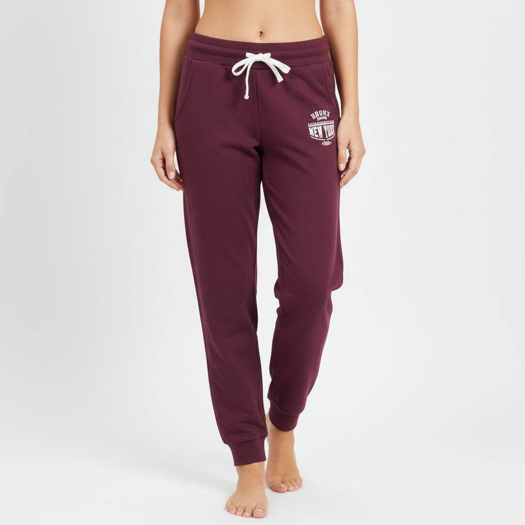 New Look women's plum floral lounge trouser front view - MissClassy
