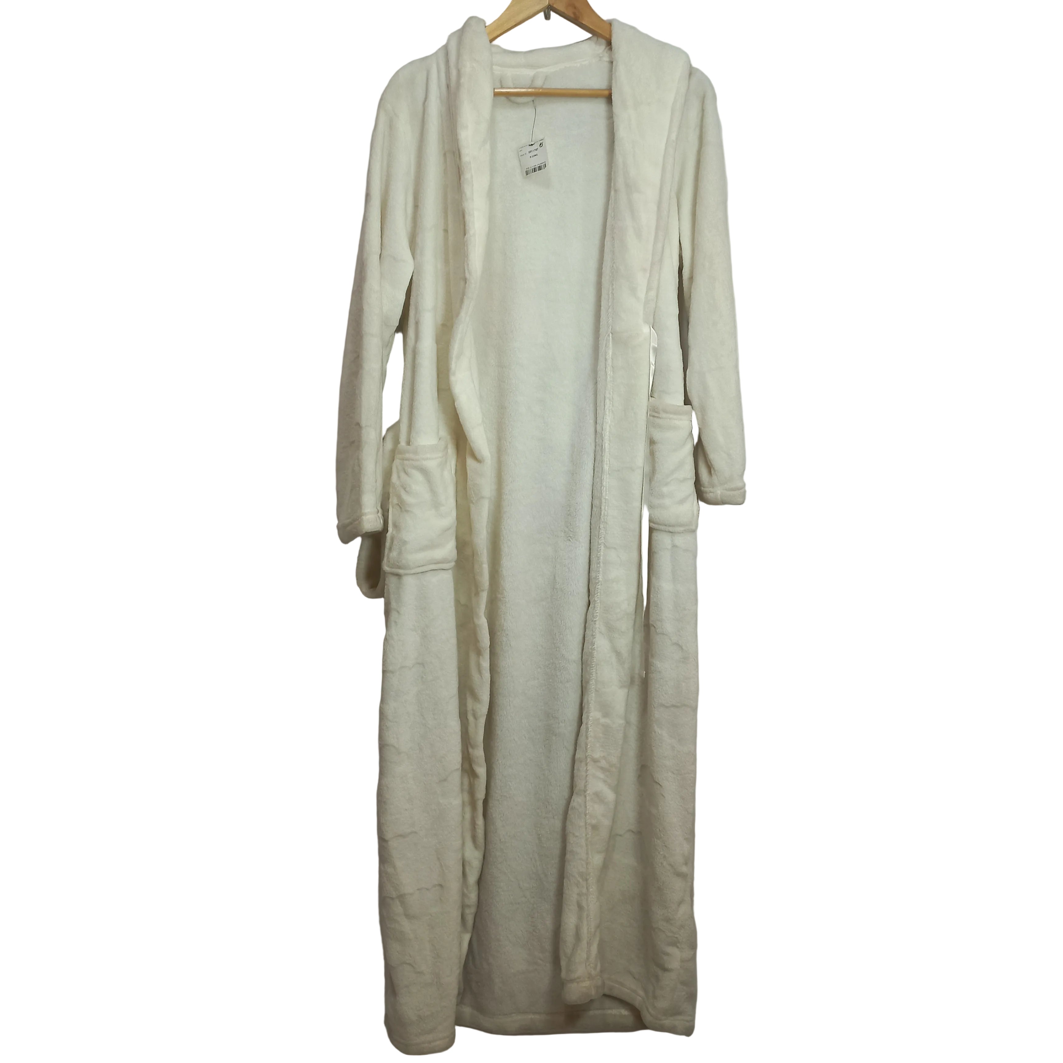Next UK fleece dressing gown for women in off white - MissClassy
