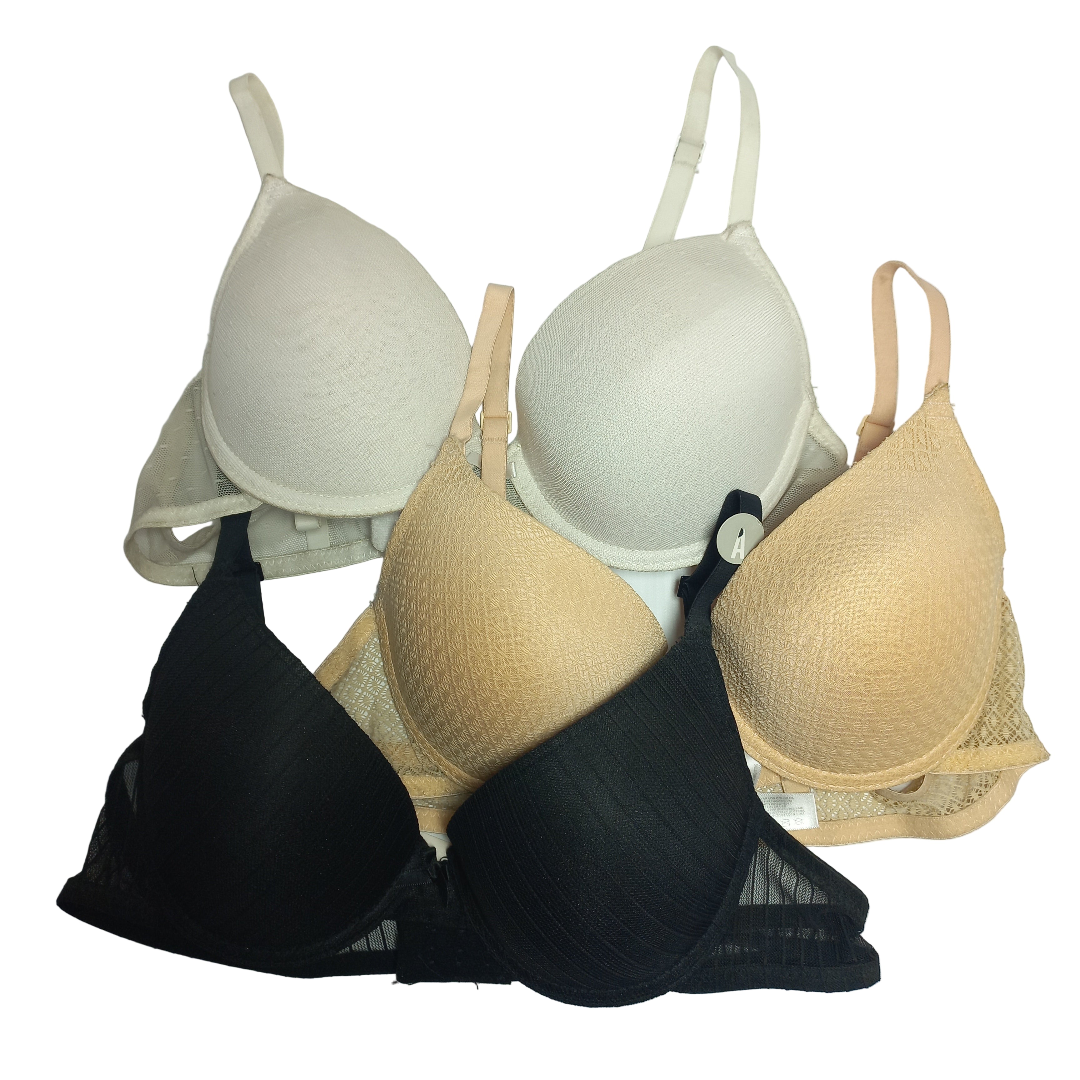 Pack of 3 Primark Bras Set of beige and black bras on a light gray background