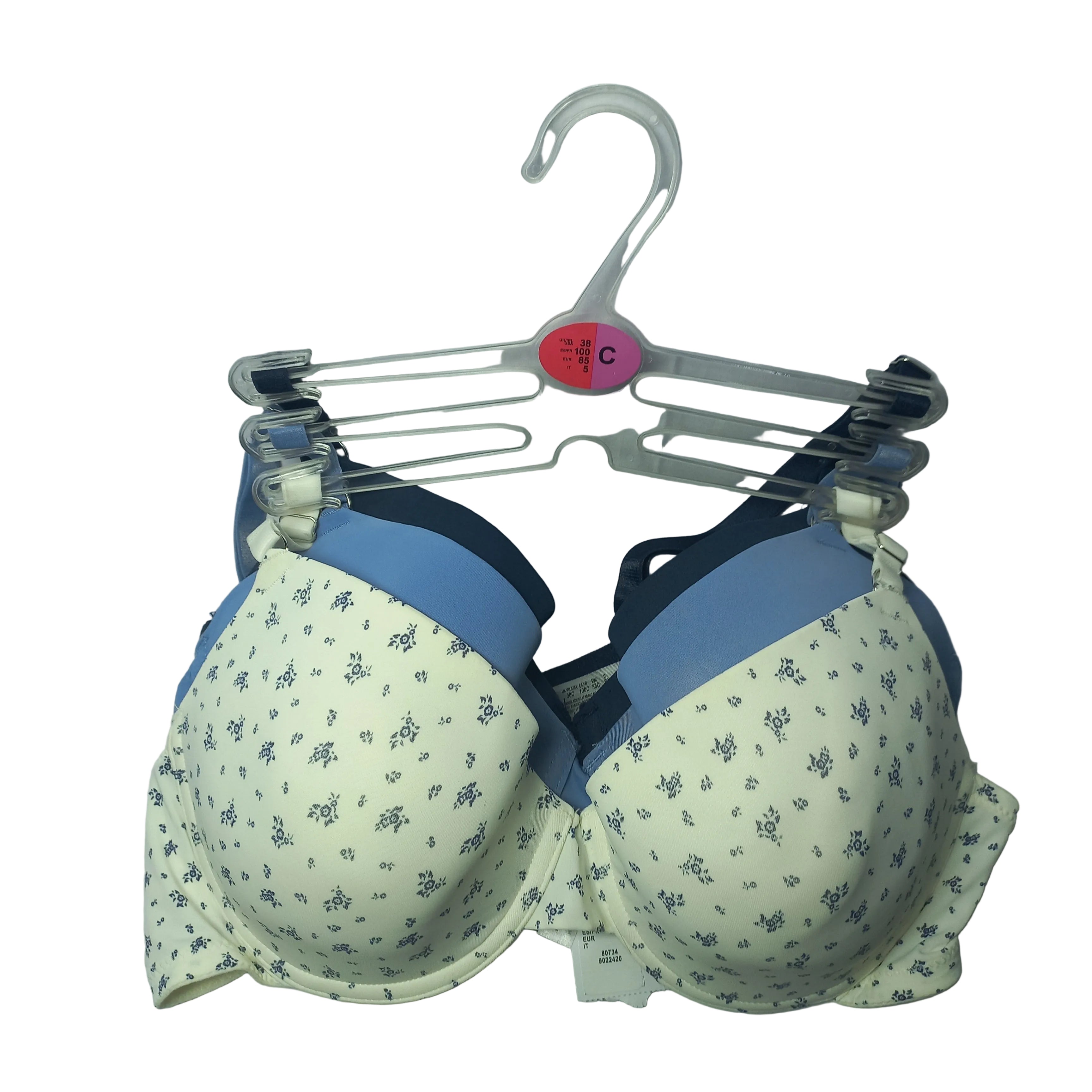 Primark C cup T shirt bra in beige, smooth support shown front view

