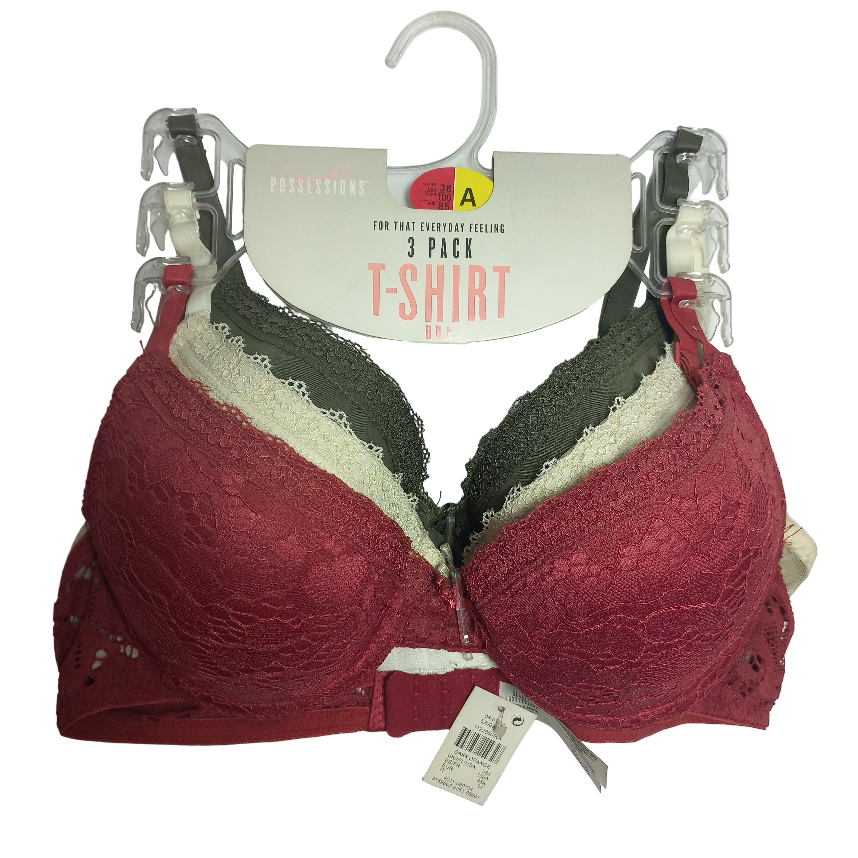Primark Laces T-shirt bra on a white background with a tag and packaging.