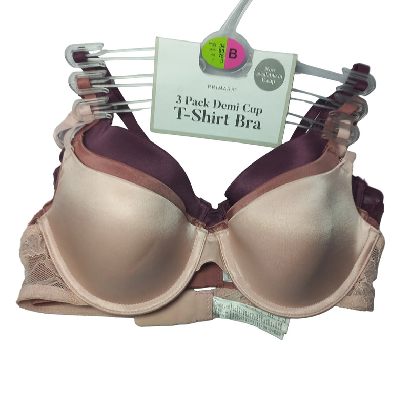 Primark demi cup T shirt bra in nude, smooth support shown front view
