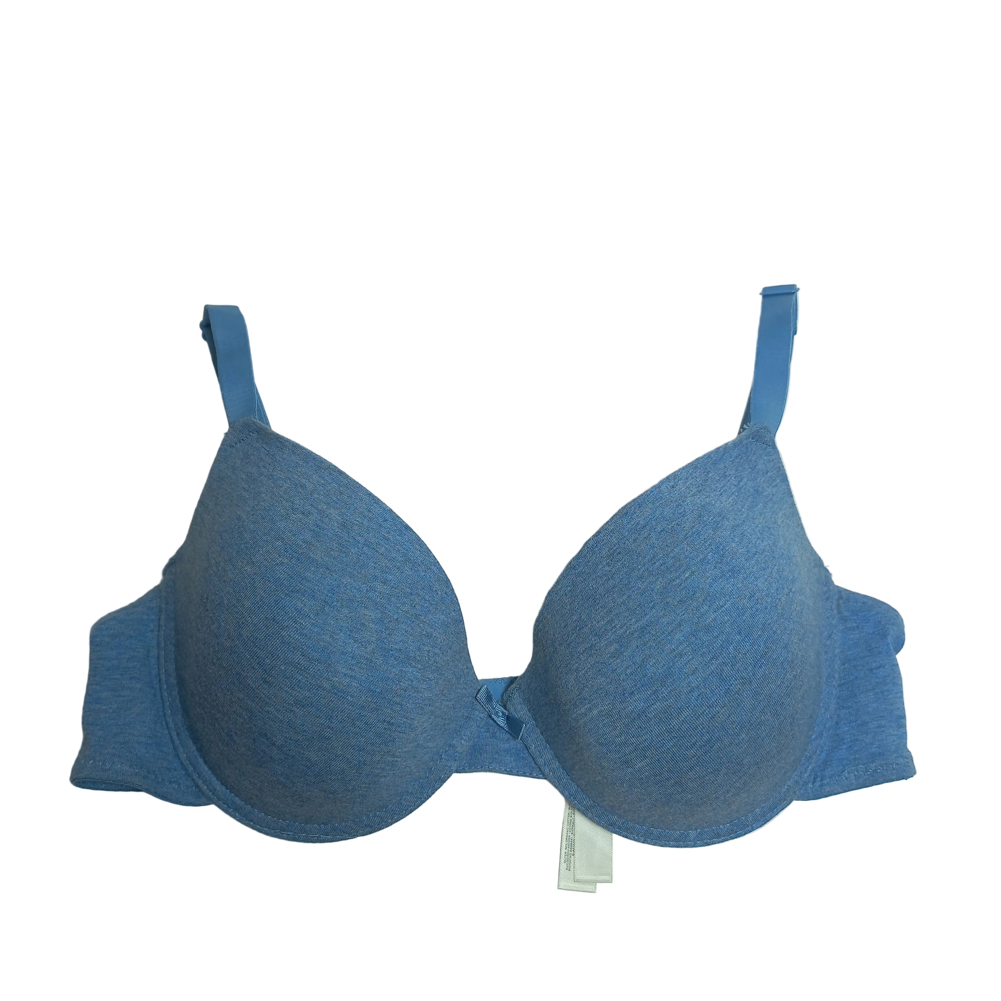 Primark padded t-shirt bra in blue, smooth all-day comfort, shown front view
