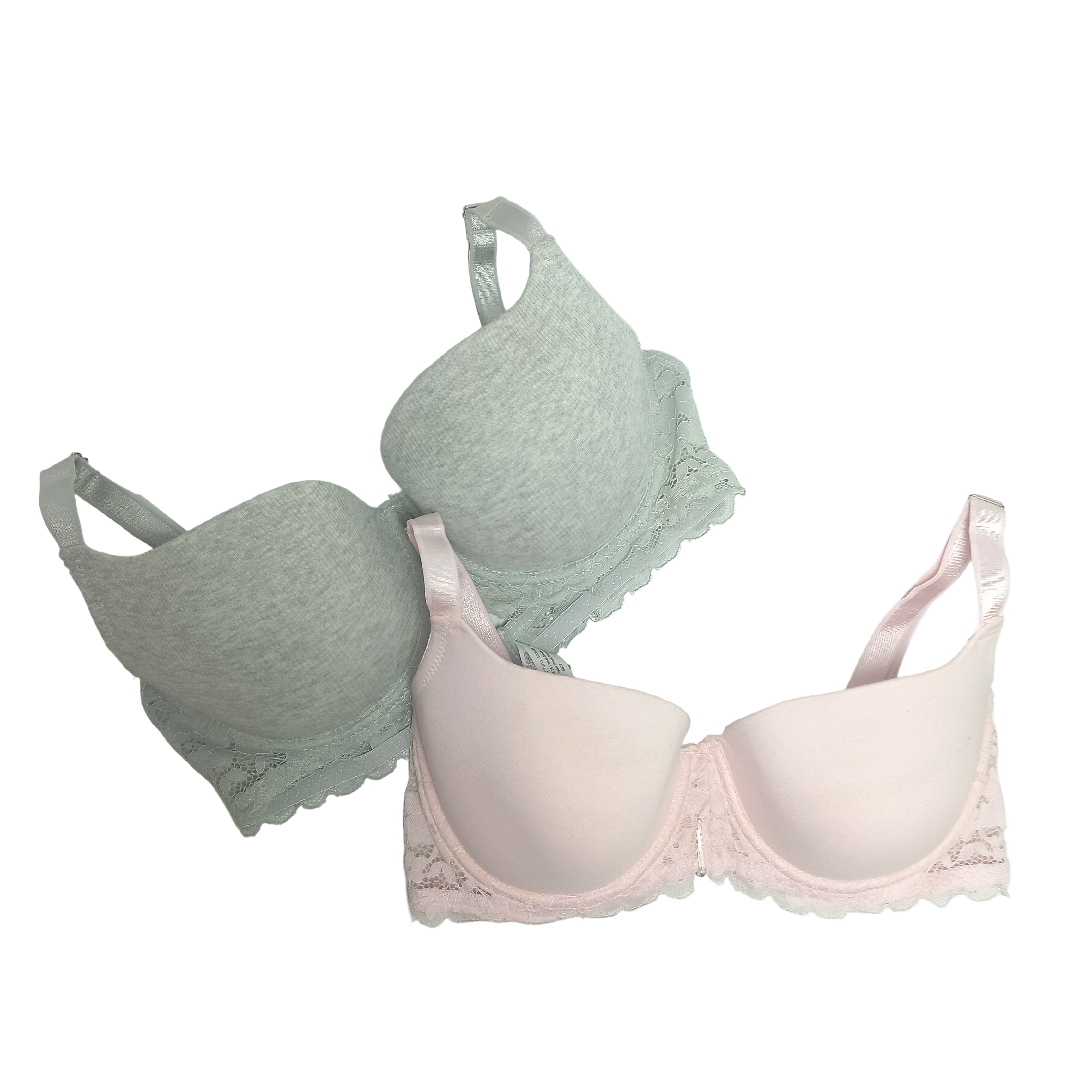 Primark pack of 2 cotton balcony bras in pink and gray - MissClassy

