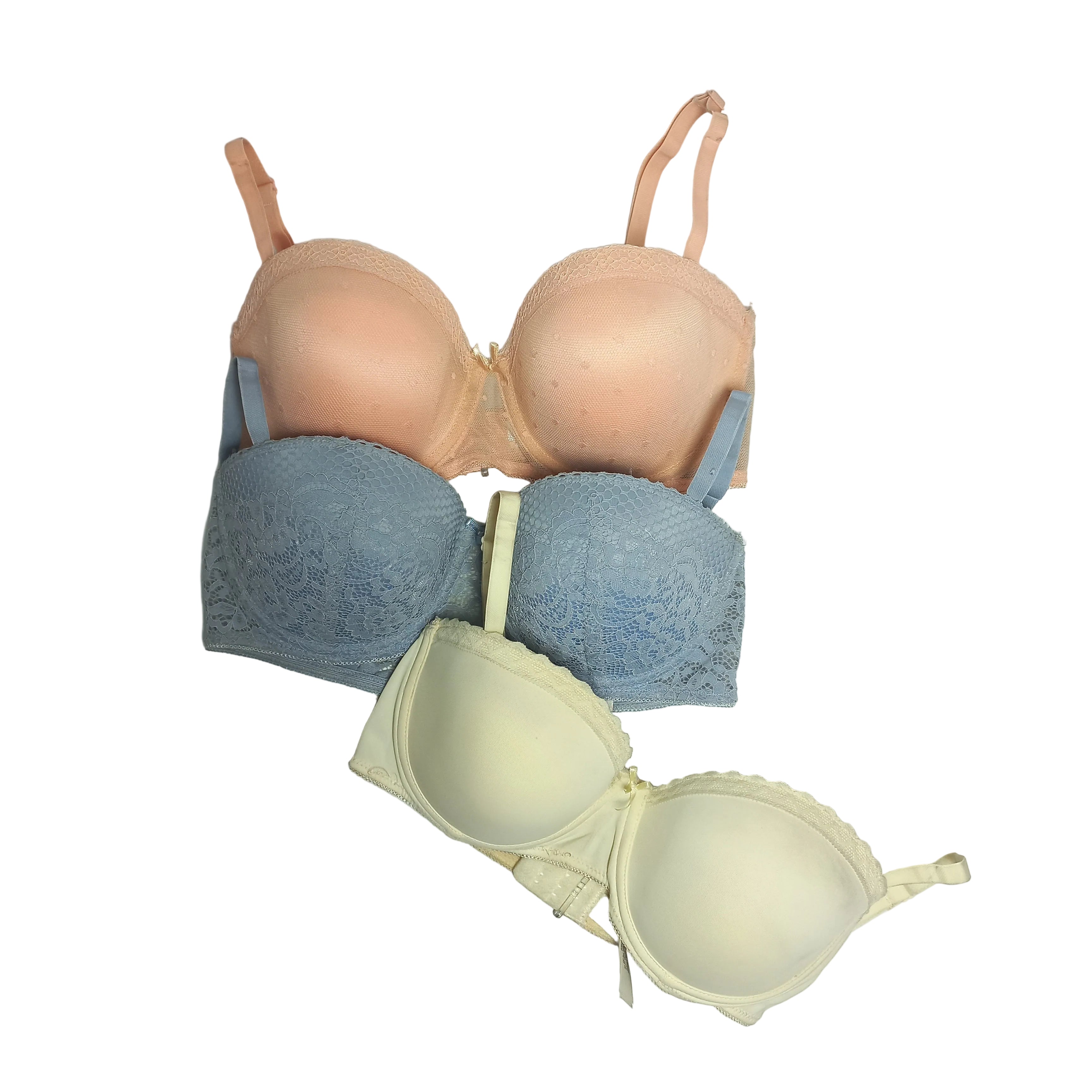 Primark pack of 3 balcony bras in peach, blue, and off white - MissClassy
