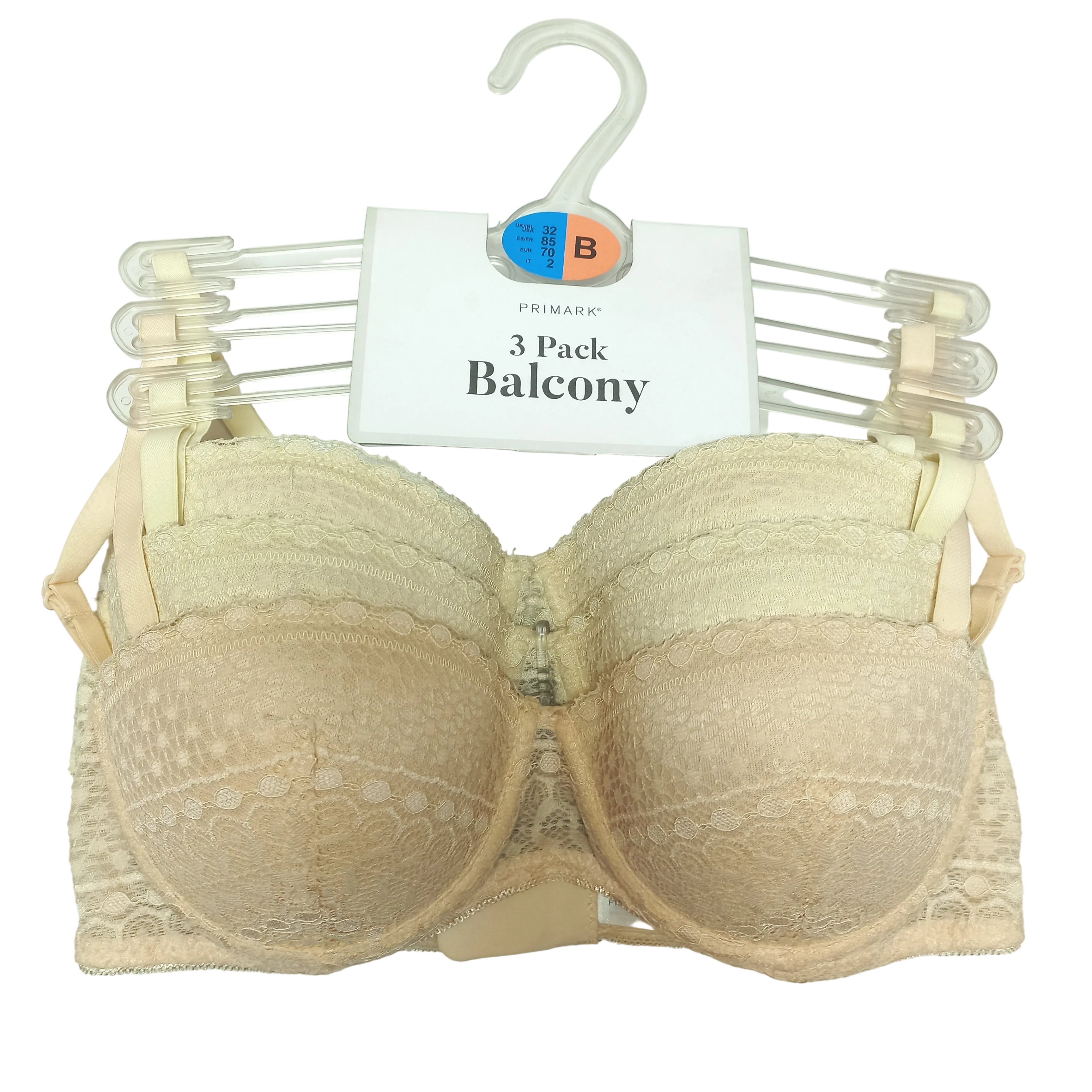 Primark pack of 3 balcony bras in skin, beige, and pink - MissClassy
