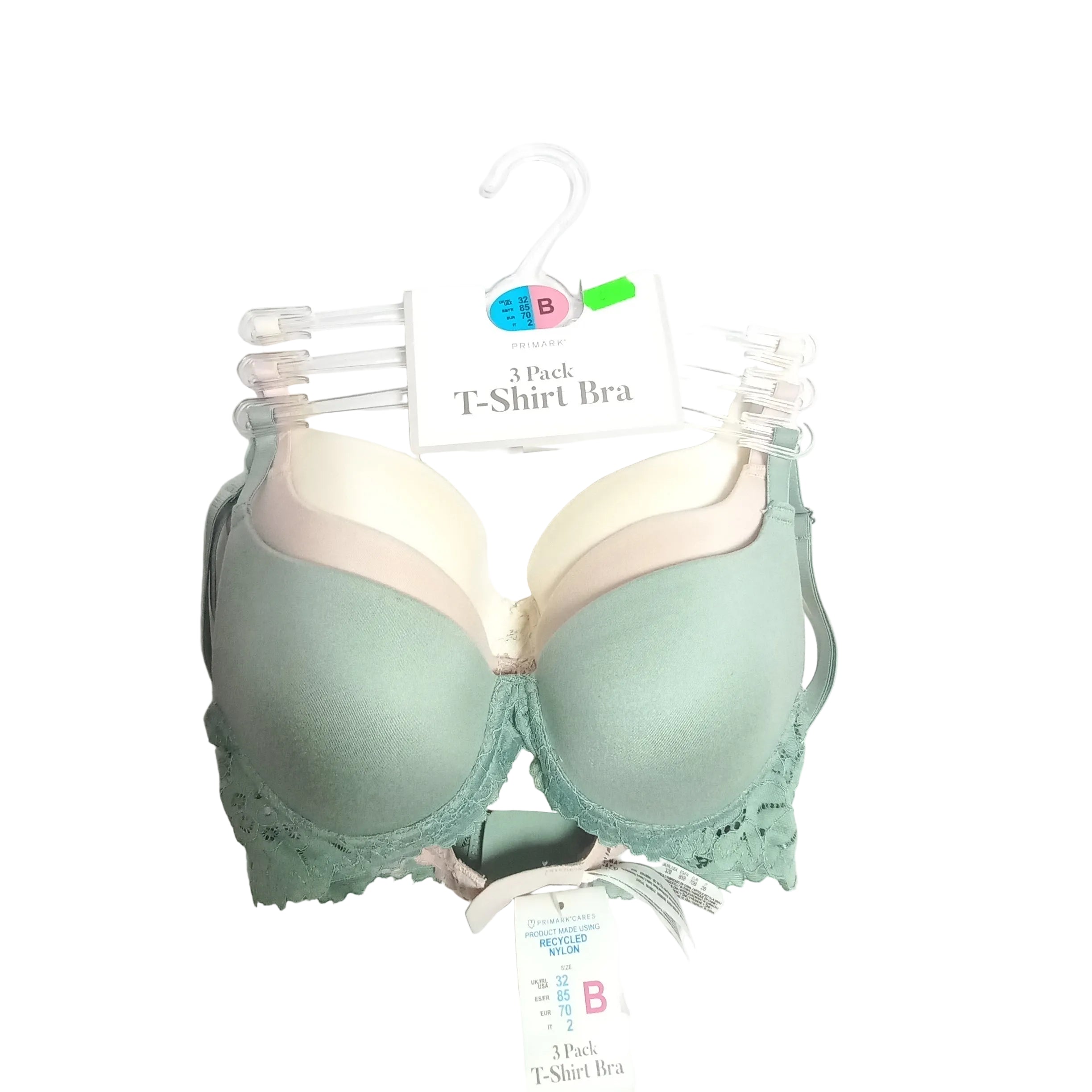 Primark pack of 3 bras front view
