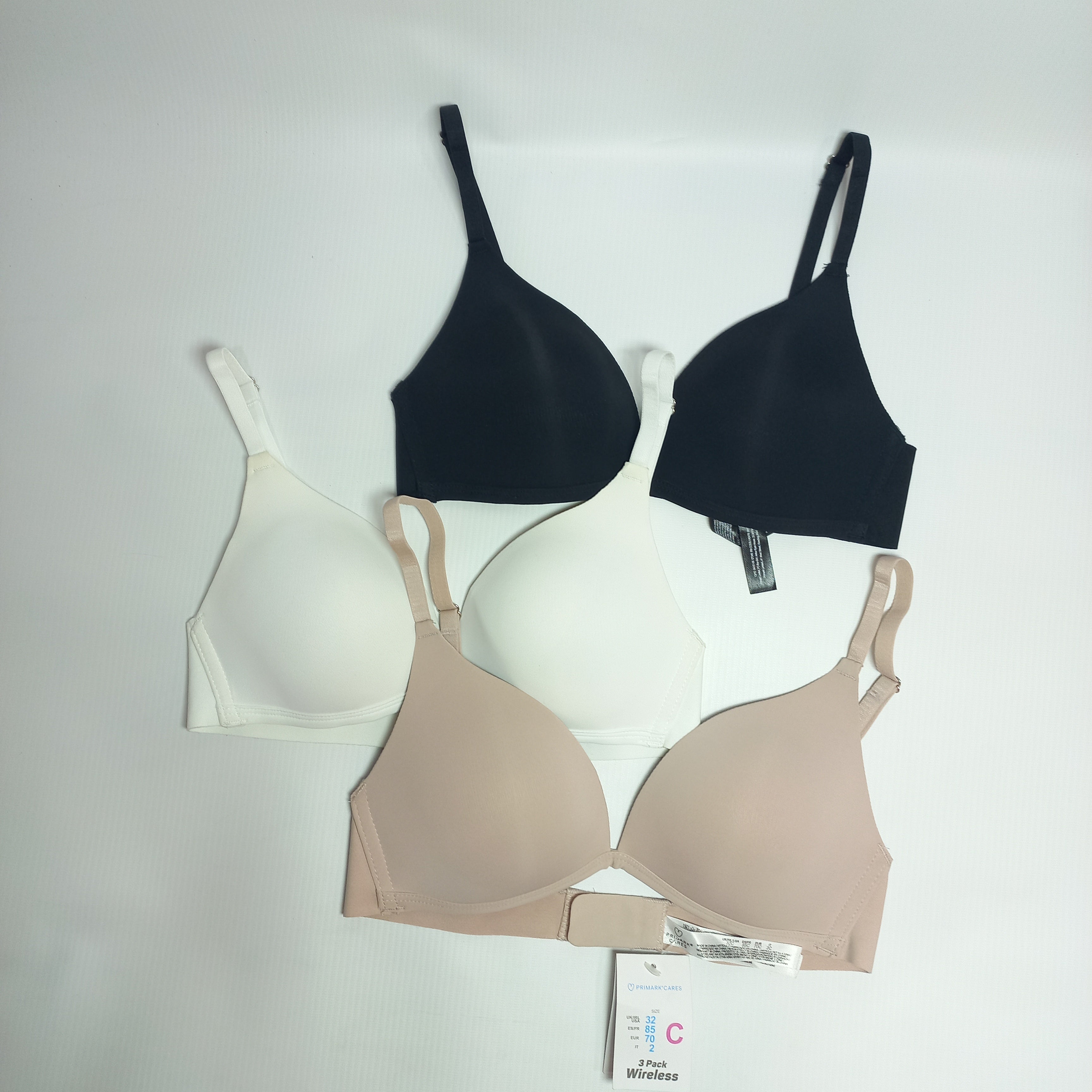Primark pack of 3 wireless bras in cotton, black white beige - MissClassy
