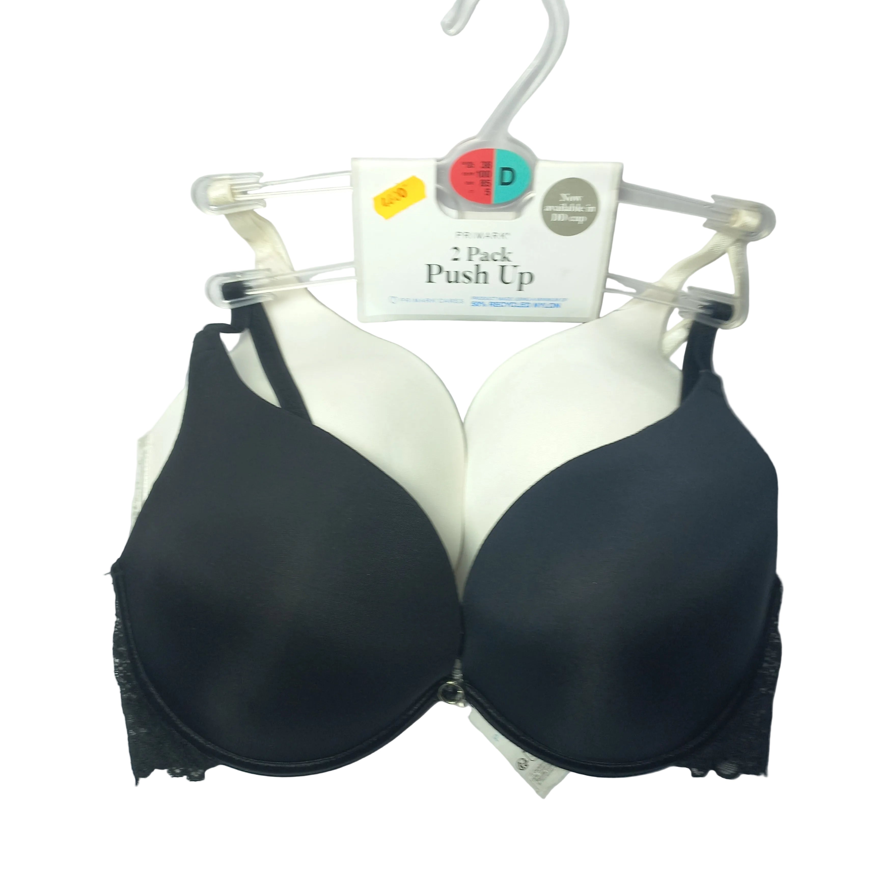 
Push up D cup bra in black, lifting support shown front view
