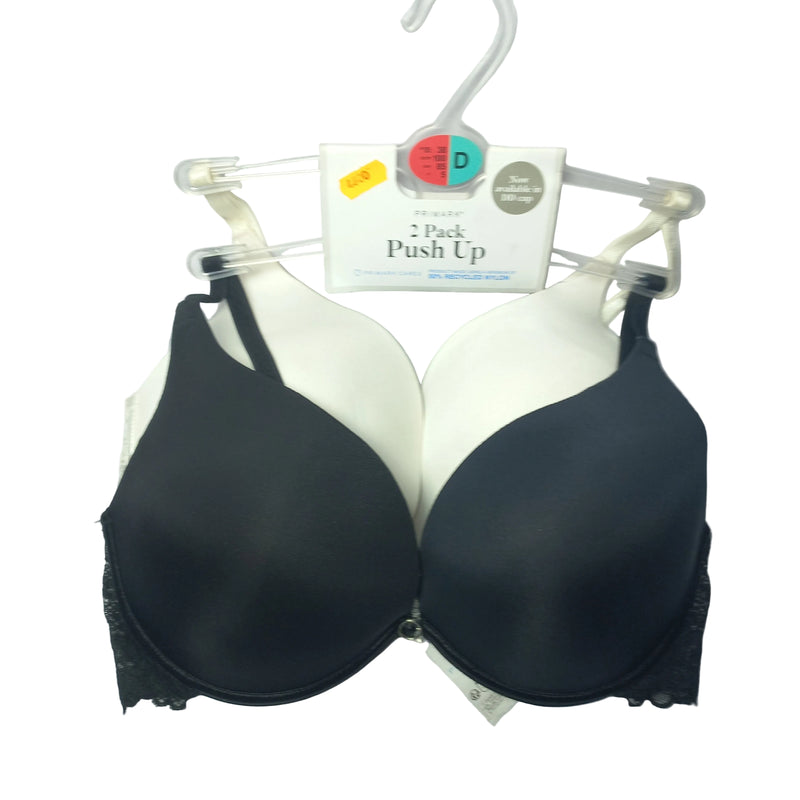 
Push up D cup bra in black, lifting support shown front view

