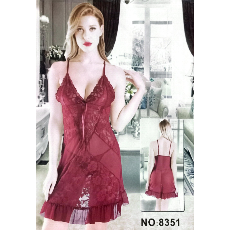 Red floral net 2-piece nighty, single unit remaining - MissClassy
