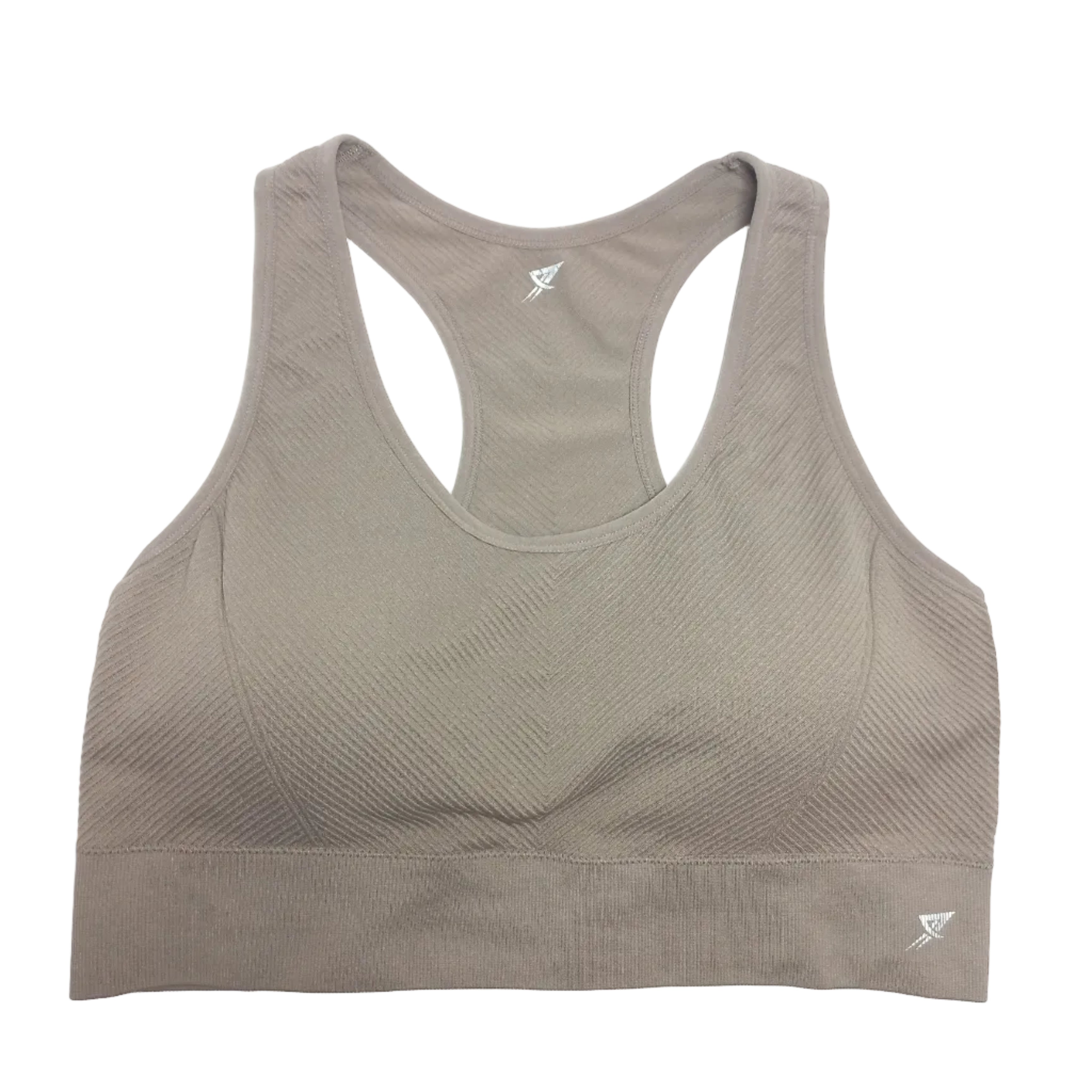 Removable padding detail on beige sports bra - MissClassy
