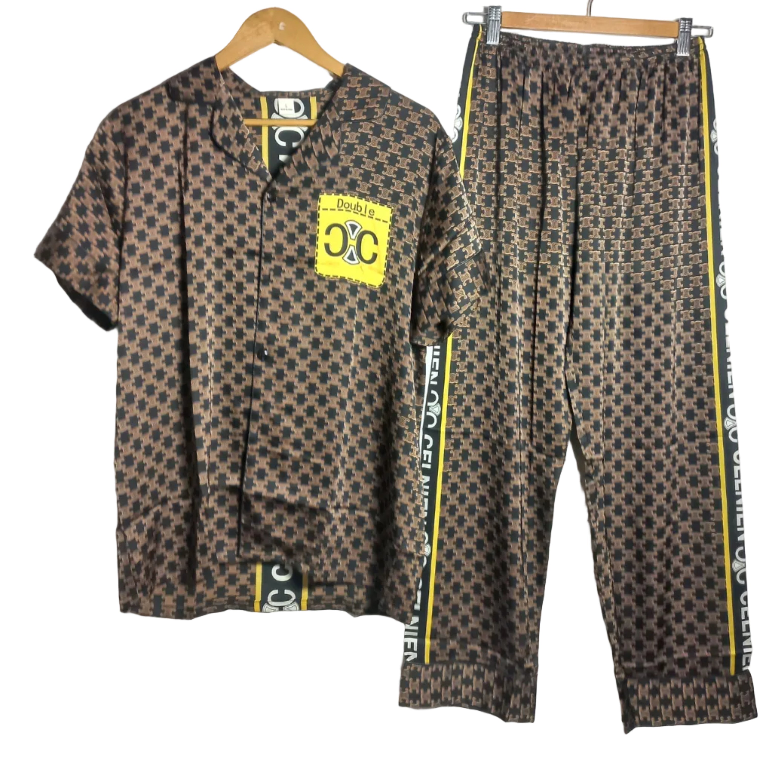 Two-piece night suit shown side profile
