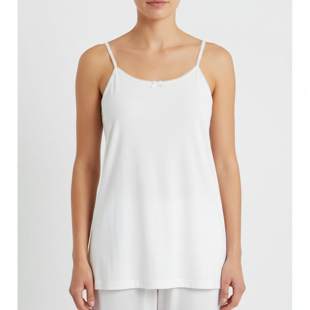 White cotton camisole for women, front view - MissClassy
